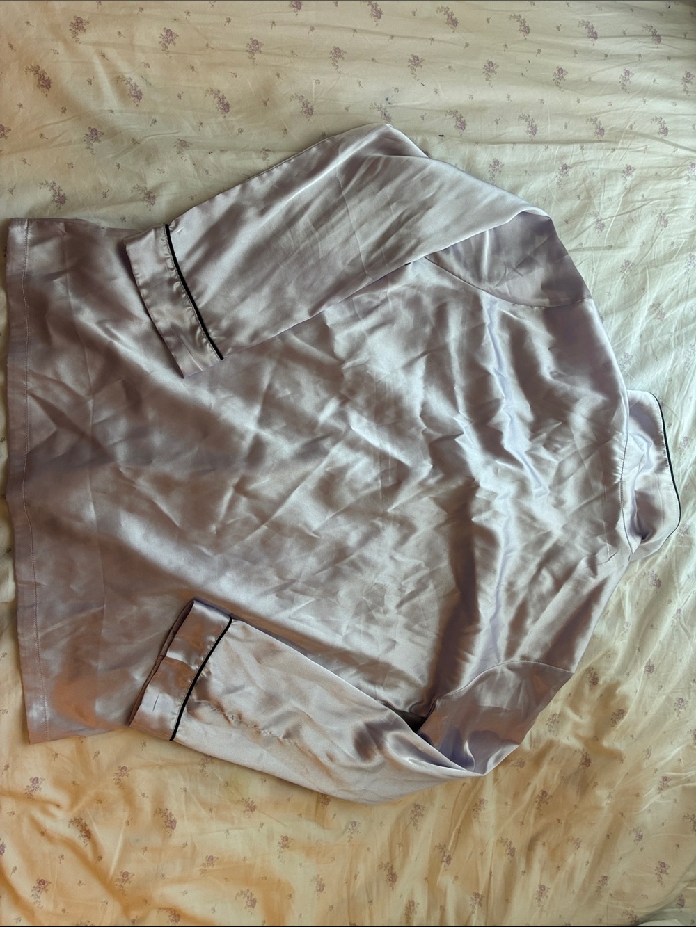 Satin Button-Up Pajama Top with Contrast Piping - Picture 2 of 4